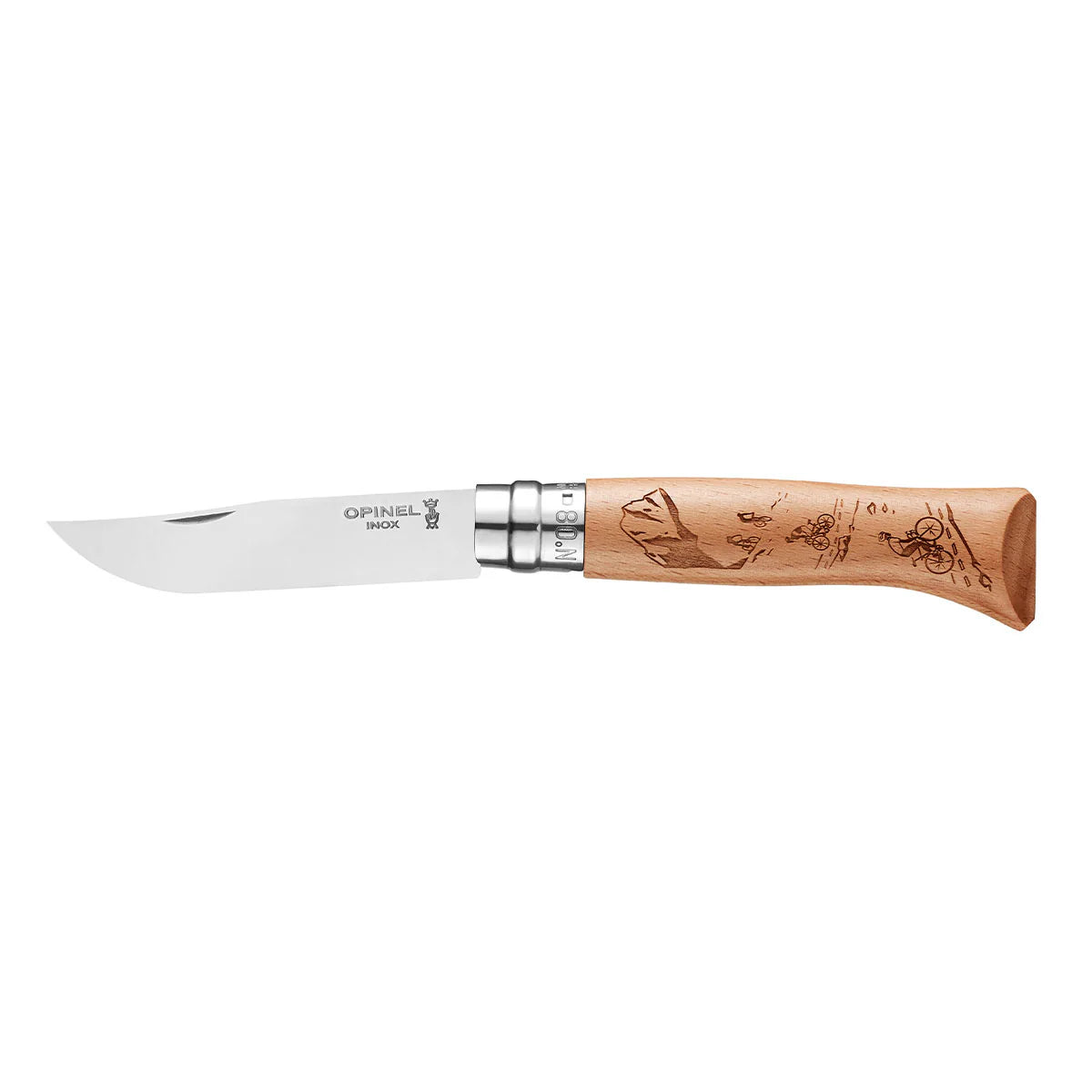 Opinel No. 8 Stainless Knife Engraved Series Fish, Bike & Landscape