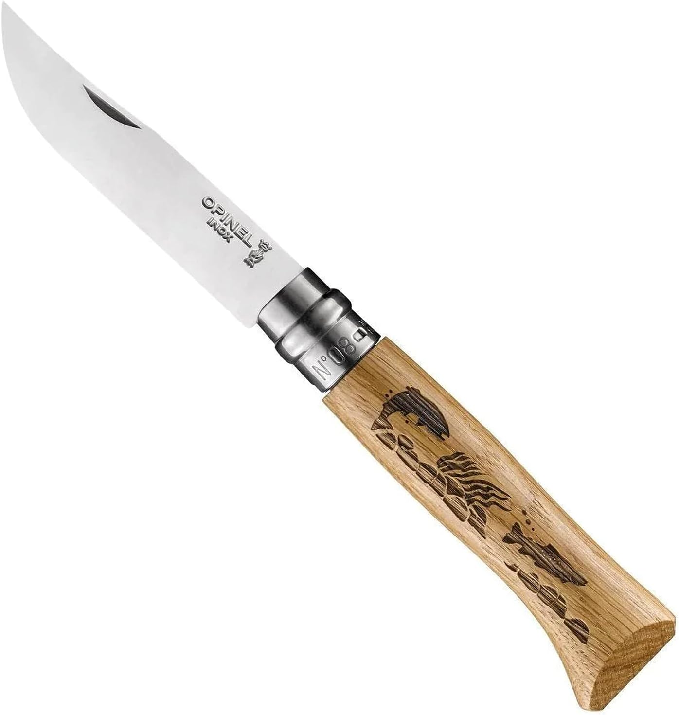 Opinel No. 8 Stainless Knife Engraved Series Fish, Bike & Landscape