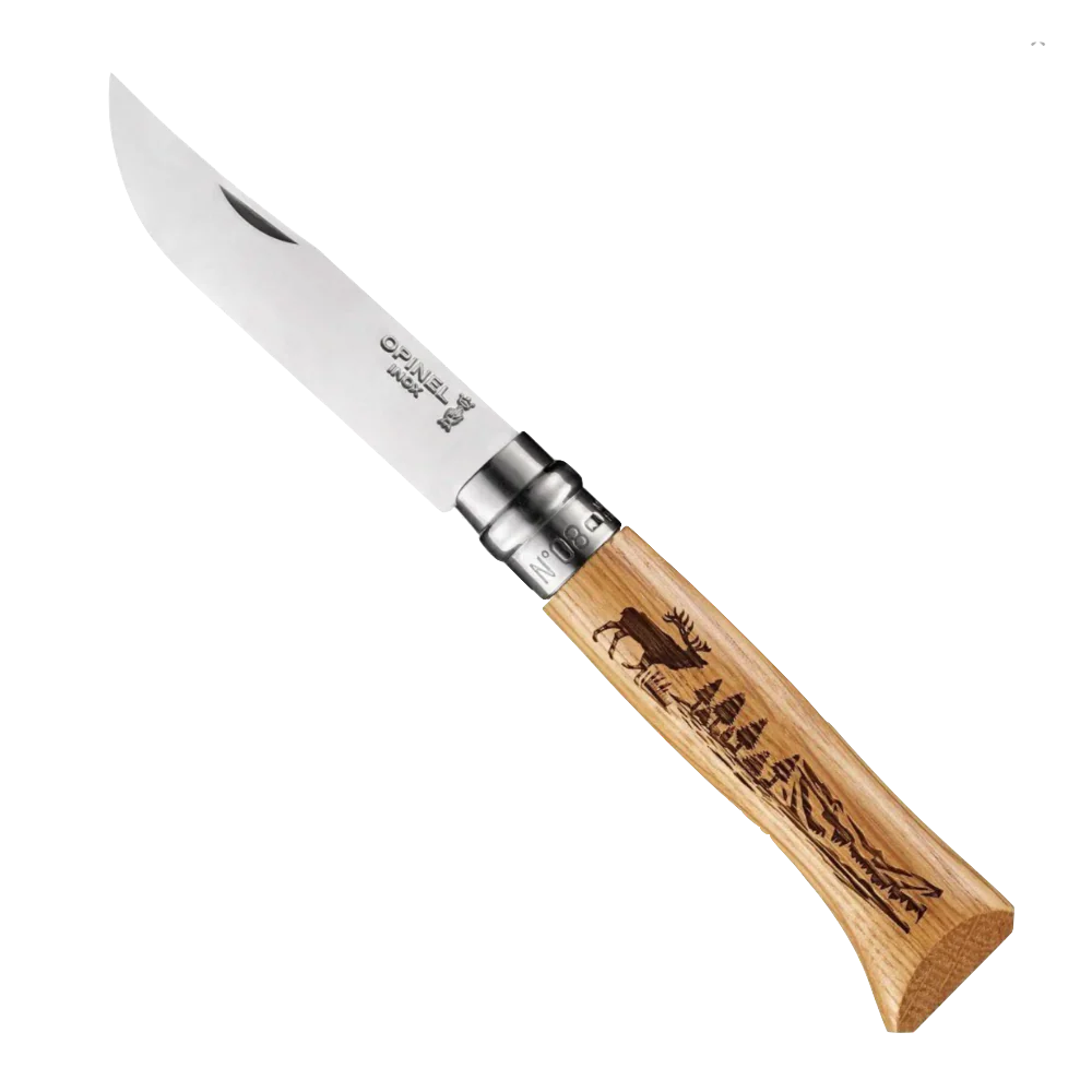 Opinel No. 8 Stainless Knife Engraved Series Fish, Bike & Landscape
