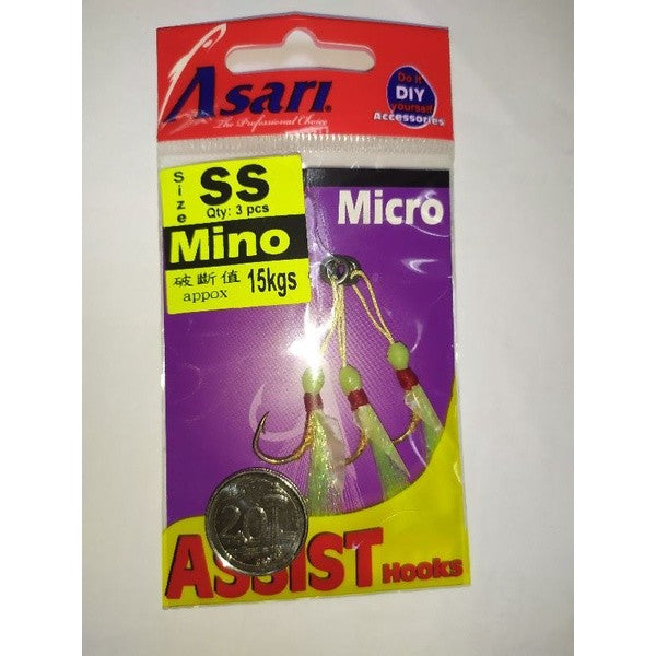 Asari Mino Assist Hook Singles (3 Hooks Packet)