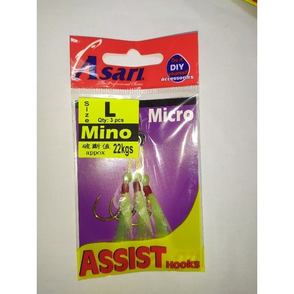 Asari Mino Assist Hook Singles (3 Hooks Packet)