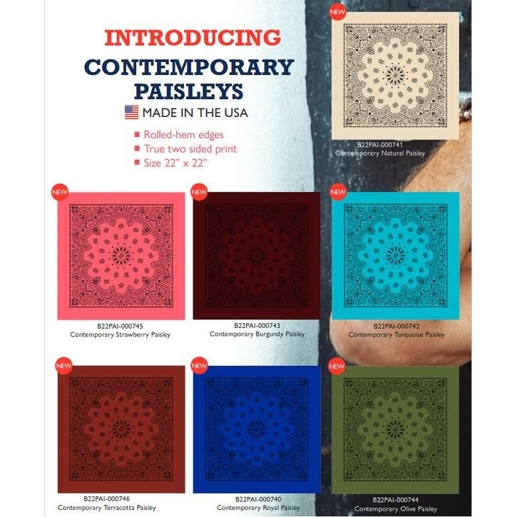 The Bandana Co USA-Made Bandanas 56x56cm 100% Cotton - Traditional Paisley 22x22 inches