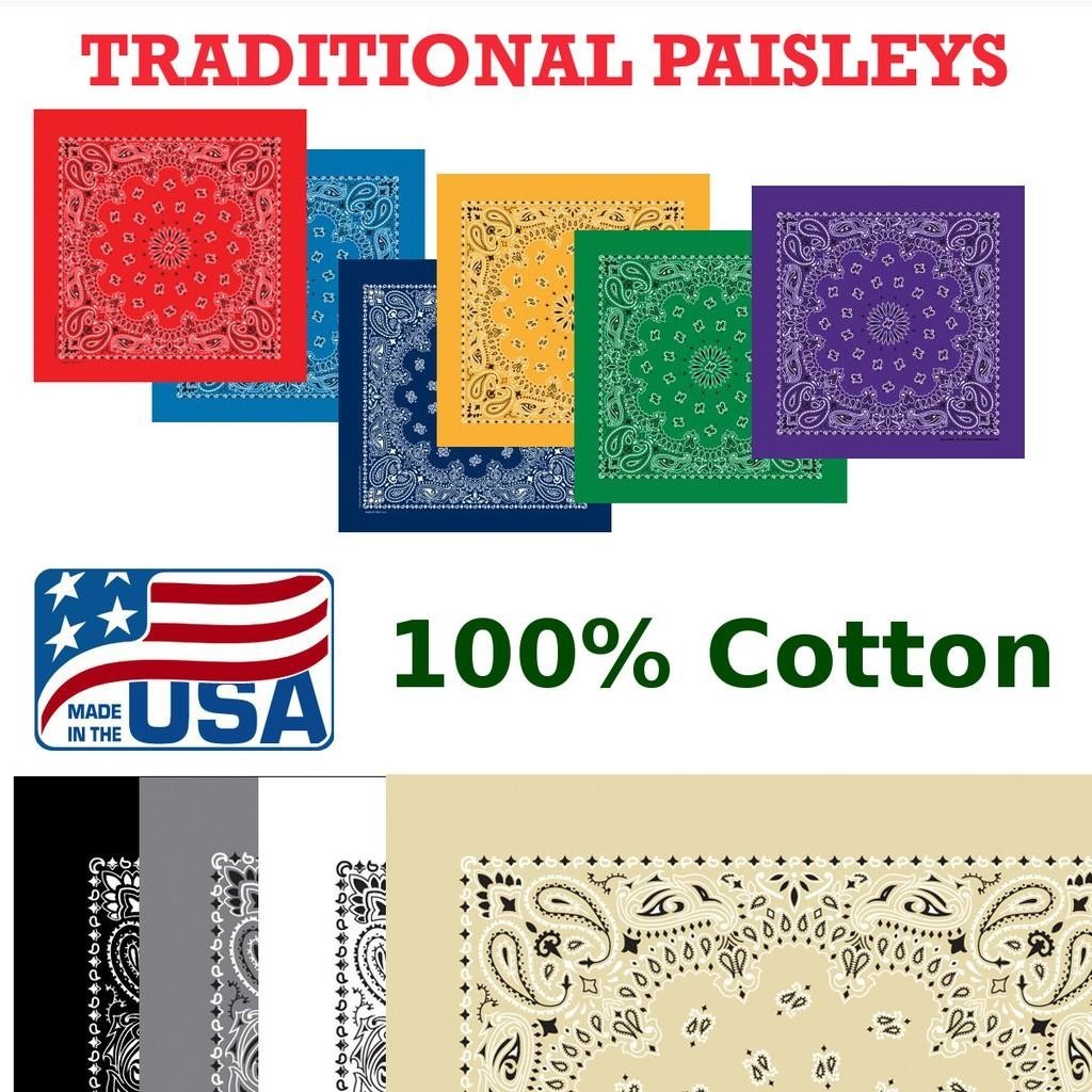 The Bandana Co USA-Made Bandanas 56x56cm 100% Cotton - Traditional Paisley 22x22 inches