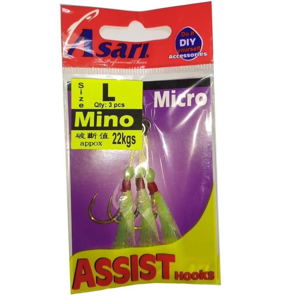 Asari Mino Assist Hook Singles (3 Hooks Packet)