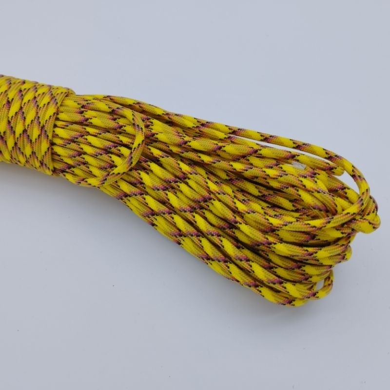 550 Paracord 100ft (30m) Yellow and Green Patterns - 4mm - 7 strand - SG Stock