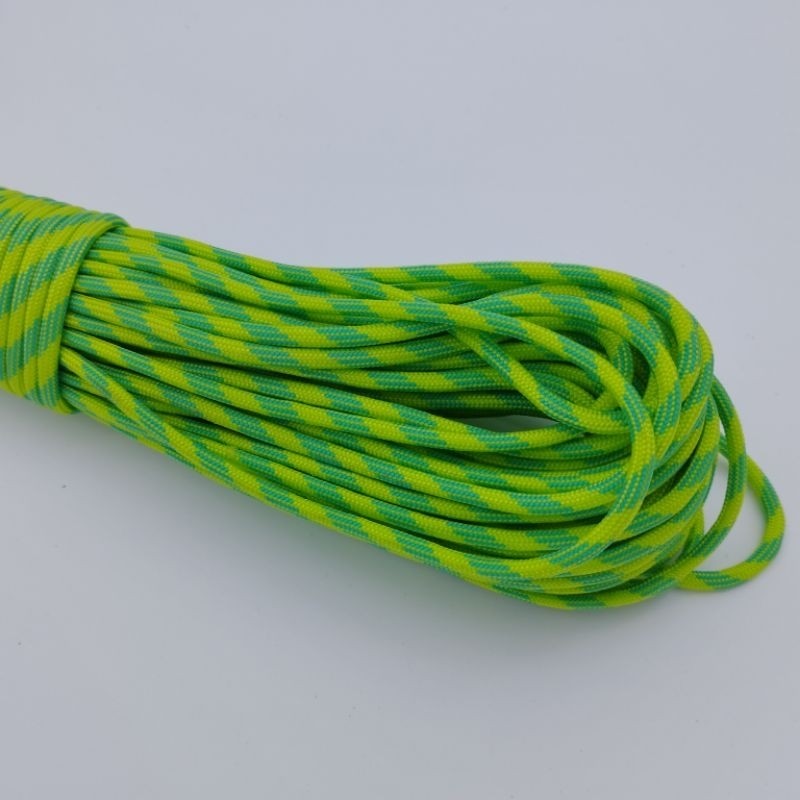 550 Paracord 100ft (30m) Yellow and Green Patterns - 4mm - 7 strand - SG Stock