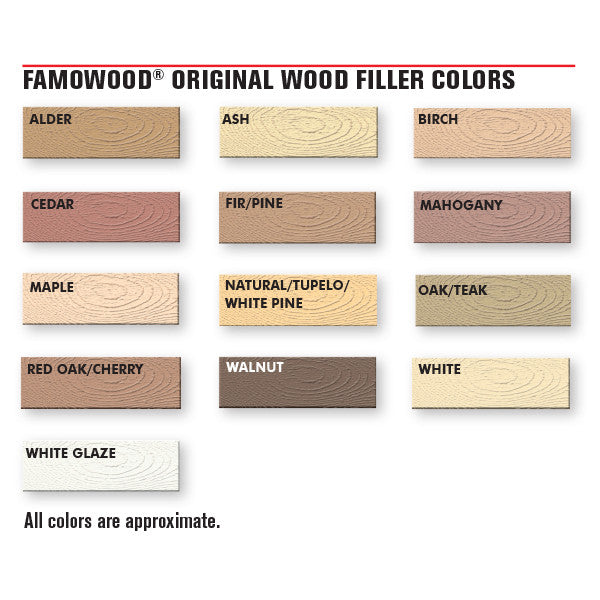 FAMOWOOD Wood Filler - Made in USA - Wood Putty - Full Range of Colours from White to Walnut