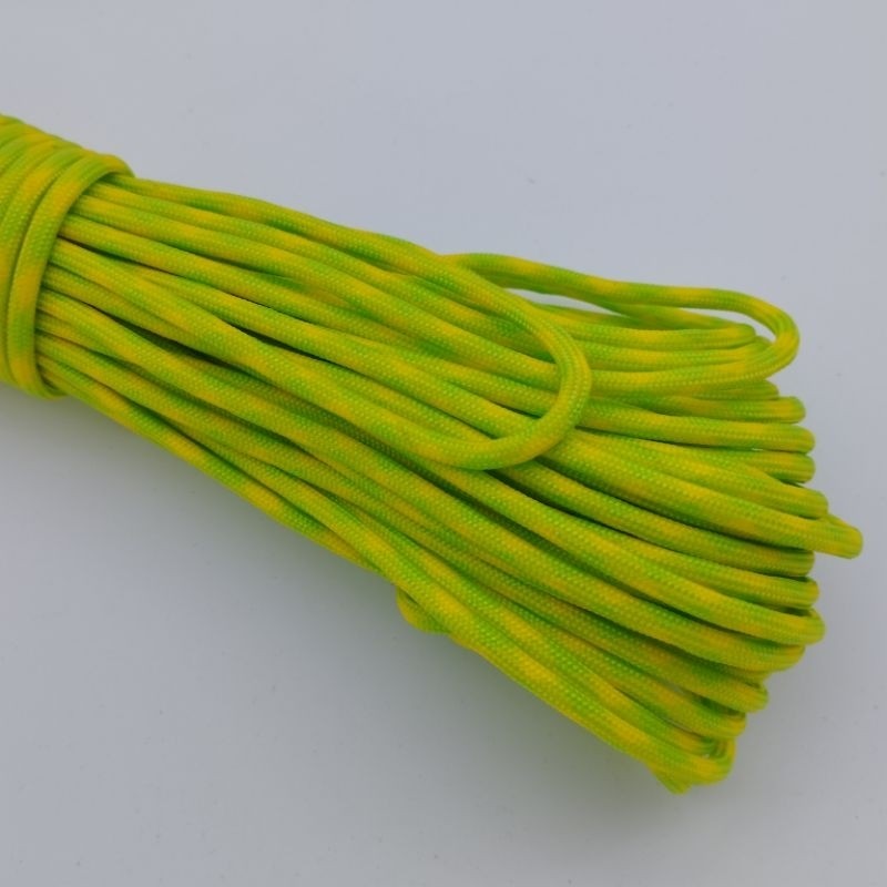 550 Paracord 100ft (30m) Yellow and Green Patterns - 4mm - 7 strand - SG Stock