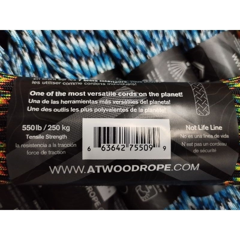 USA-Made Atwood 550 Paracord 30m Patterns Multi-Coloured 100ft