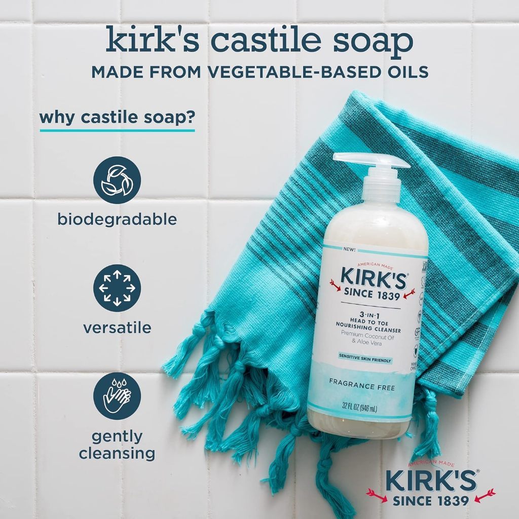 Kirk's 3-in-1 Castile Liquid Soap - Mint & Eucalyptus - Fragrence Free - Fresh Scent