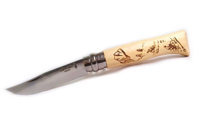Opinel No. 8 Stainless Knife Engraved Series Fish, Bike & Landscape