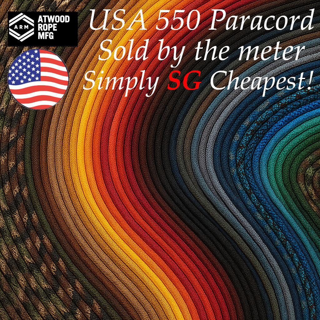 USA-Made Atwood 550 Paracord (buy by the meter) - Solid, Pattern and Camo Colours