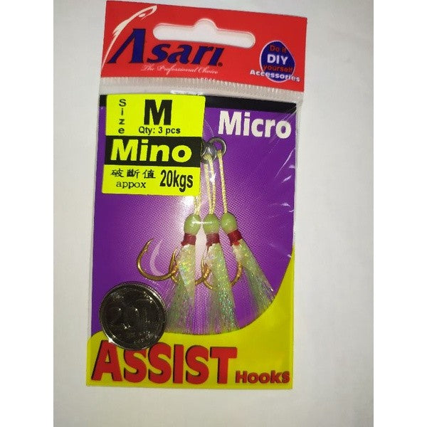 Asari Mino Assist Hook Singles (3 Hooks Packet)