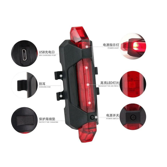 Rechargable Bike Back Light - Red - Micro USB - Lightweight - Bright - Easy to install