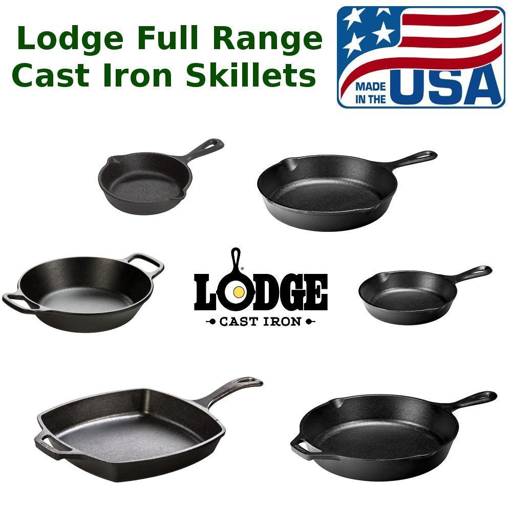 Lodge Cast Iron Skillet -  6.5 to 13.25 inch - Round, Square and Double Handle Pans - Made in USA