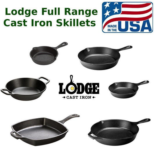 Lodge Cast Iron Skillet -  6.5 to 13.25 inch - Round, Square and Double Handle Pans - Made in USA