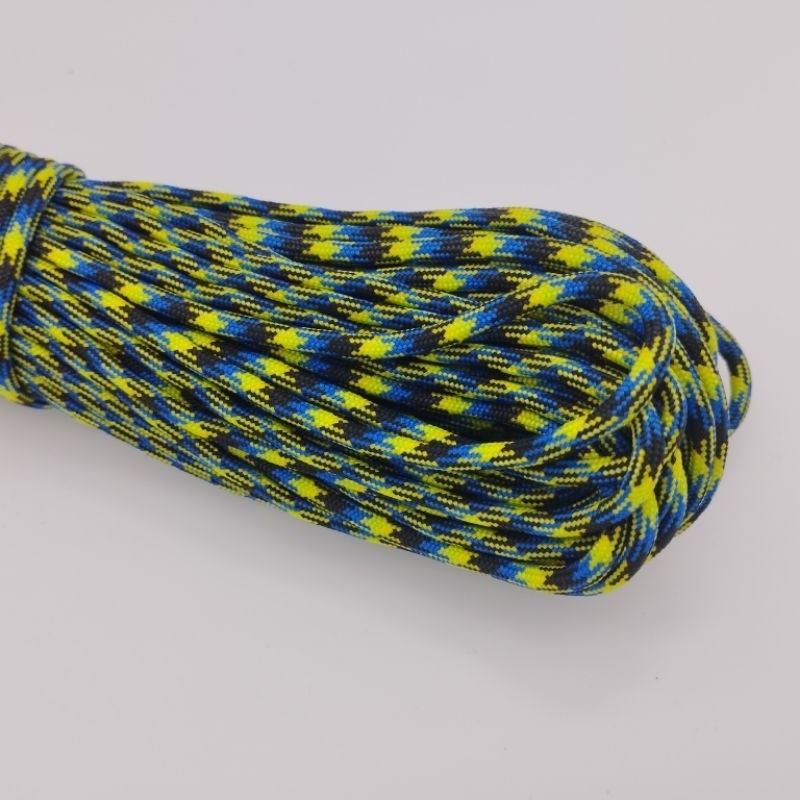 550 Paracord 100ft (30m) Yellow and Green Patterns - 4mm - 7 strand - SG Stock