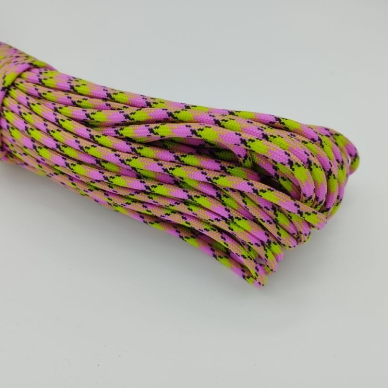 550 Paracord 100ft (30m) Yellow and Green Patterns - 4mm - 7 strand - SG Stock