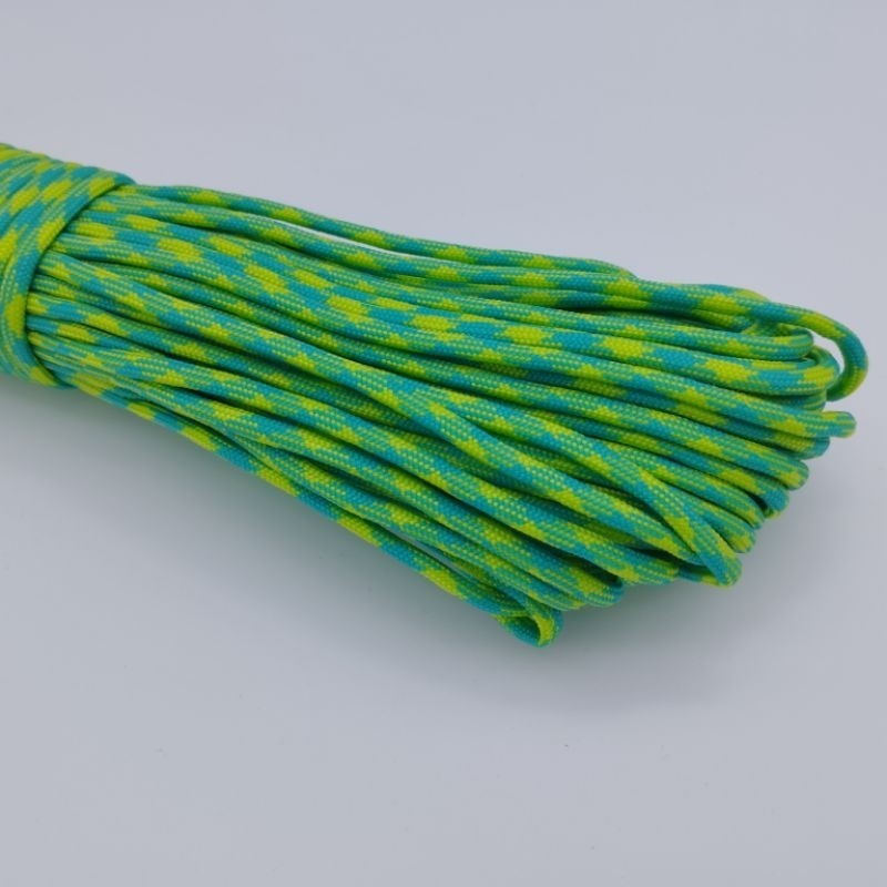 550 Paracord 100ft (30m) Yellow and Green Patterns - 4mm - 7 strand - SG Stock