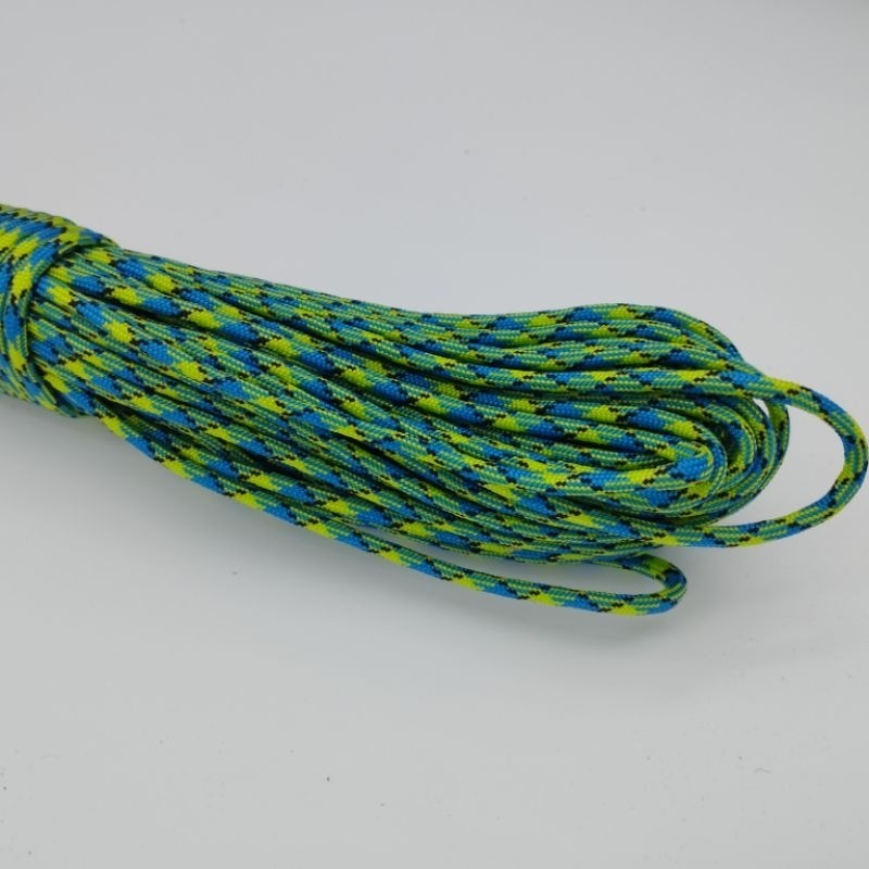 550 Paracord 100ft (30m) Yellow and Green Patterns - 4mm - 7 strand - SG Stock