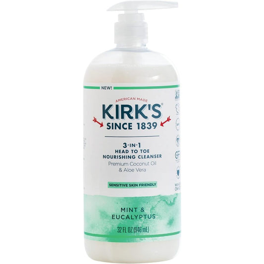 Kirk's 3-in-1 Castile Liquid Soap - Mint & Eucalyptus - Fragrence Free - Fresh  Scent