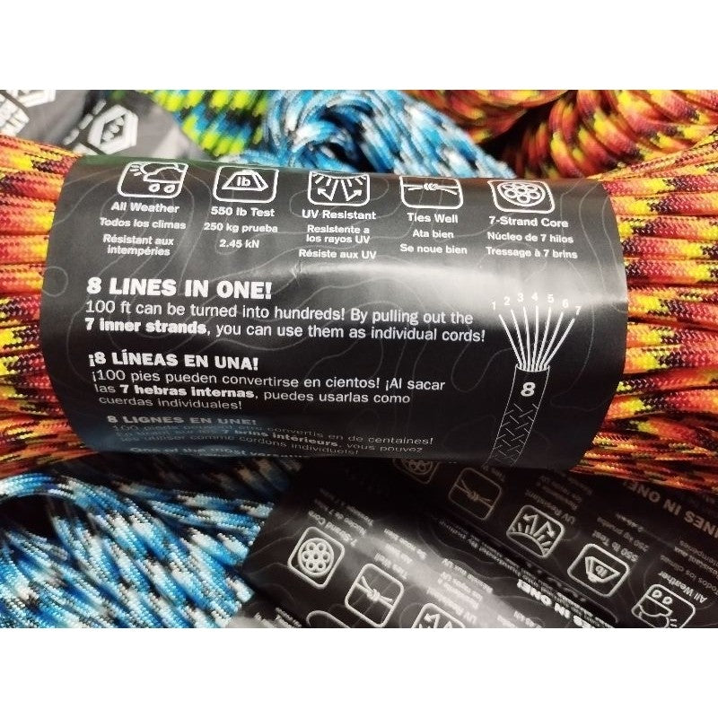 USA-Made Atwood 550 Paracord 30m Patterns Multi-Coloured 100ft