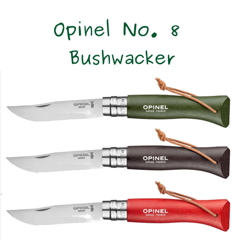 Opinel No 8 Bushwhacker Knives Coloured - Dark Brown, Khaki, Red