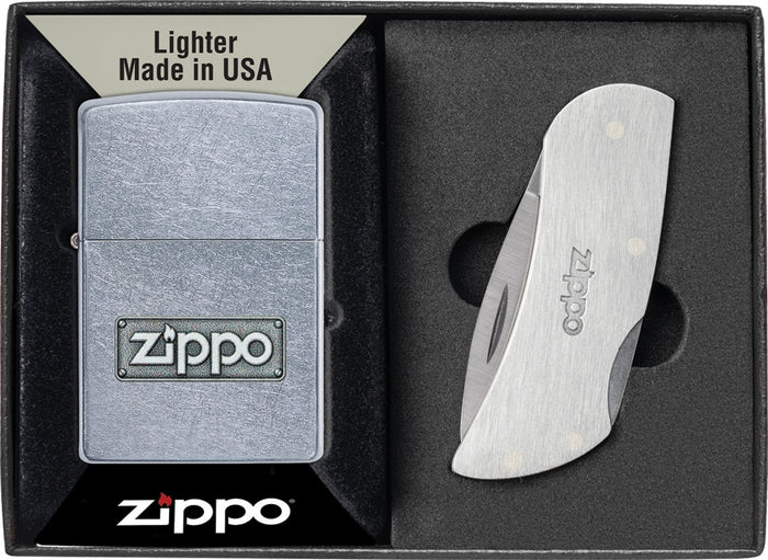 Zippo Brushed stainless Lighter & Pocket Knife Set 49391