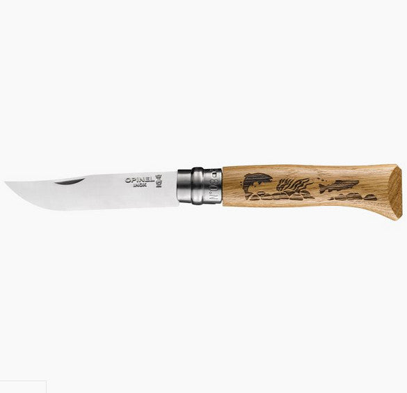 Opinel No. 8 Fishing-Engraved Stainless Knife