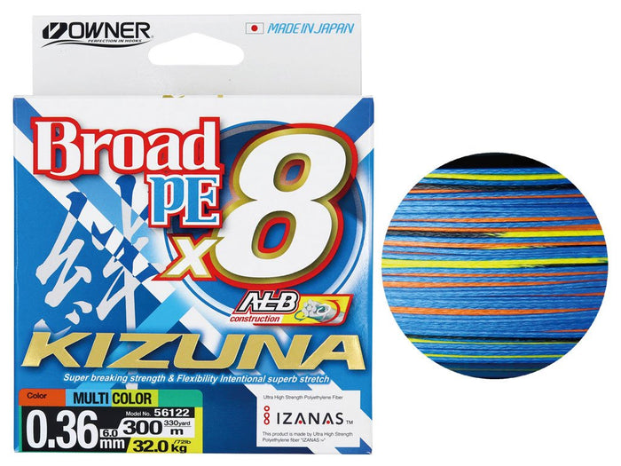Owner Kizuna Broad PE X8 Braided Line Multi-Colour 300m